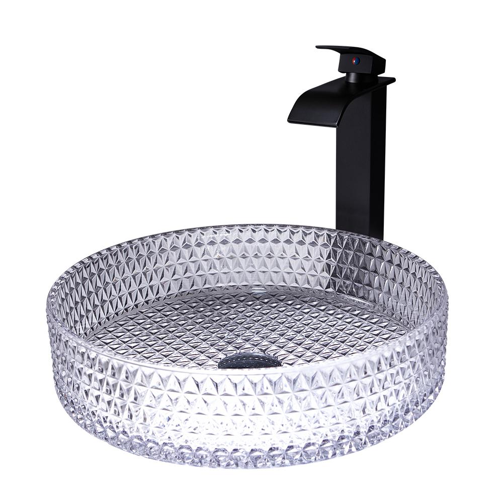 Vessel Transparent Diamond Shaped Crystal Glass Bathroom Wash Sink