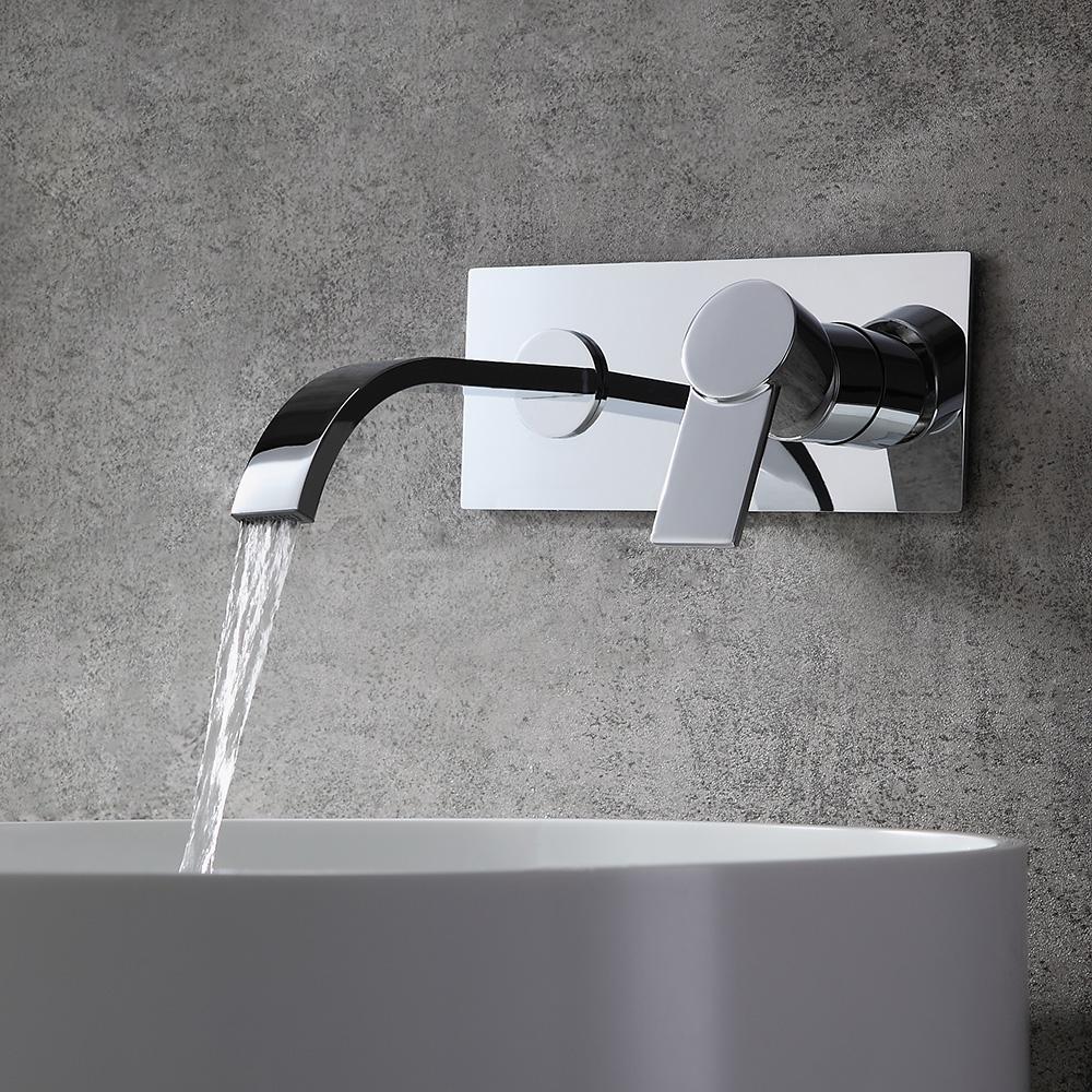 Virt Contemporary Single Handle Wall Mount Bathroom Sink Faucet Polished Chrome