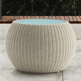 24.4" Rattan Glass-Top Khaki Coffee Table Side Table