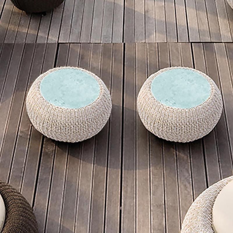 24.4" Rattan Glass-Top Khaki Coffee Table Side Table