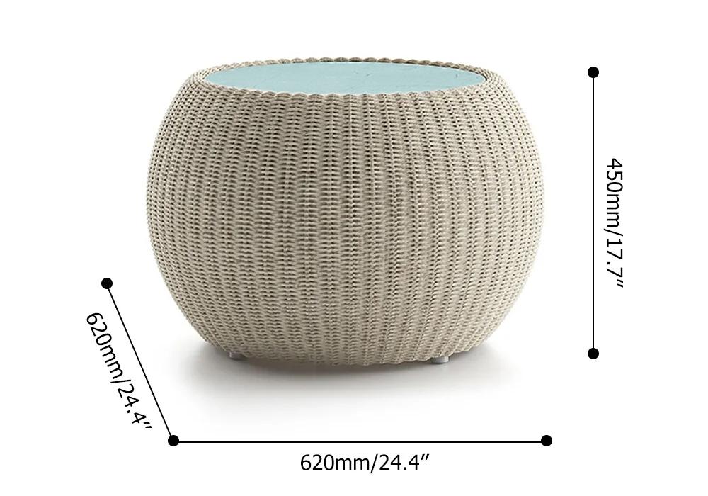 24.4" Rattan Glass-Top Khaki Coffee Table Side Table