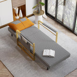 Modern Orange Houndstooth Single Sofabed Convertible Sleeper with Side Storage