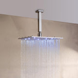 Modern 16 Inches LED Square Ceiling-Mount Rain Shower Head & 6 Body Sprays & Wall Mounted Hand Shower System Brushed Nickel