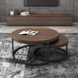 2 Pieces Modern Wood Gray & Black Round Nesting Coffee Table for Living Room