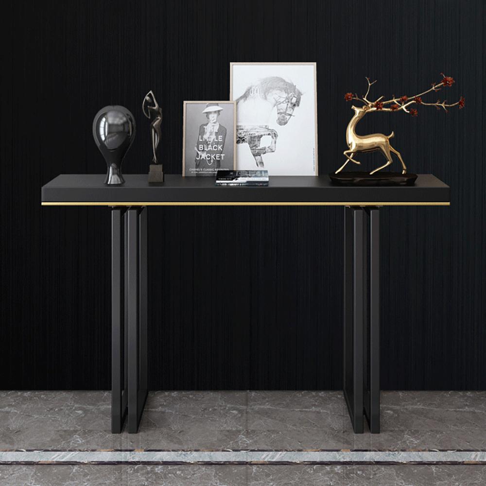 47" Entry Accent Table Narrow Console Table Black Solid Wood & Metal in Large