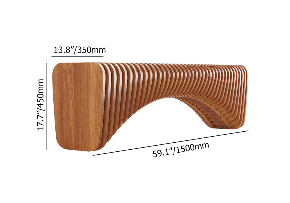 Modern Natural Wooden Curved Entryway Bench Seat Vertical Linear Surface