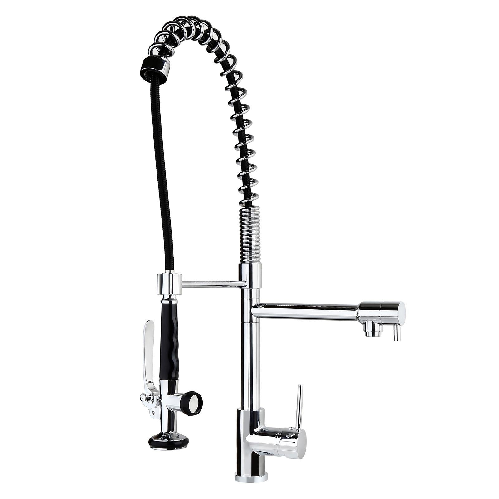 Commercial Pull Down Pre-rinse Spring Sprayer Brushed Nickel Kitchen Sink Faucet with Deck Plate Solid Brass