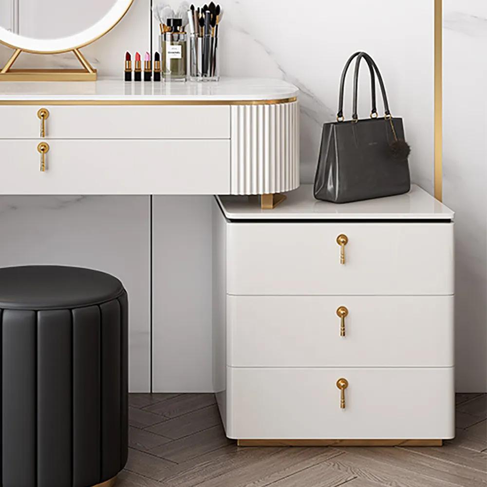 Modern 5-Drawer White Makeup Vanity Table Mirror & Side Cabinet Included