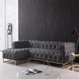94.5" Modern Tufted Velvet Upholstered Sofa 3-Seater Sofa Gray Sectional in Gold Base