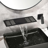 Modern Waterfall Wall Mounted Bathroom Sink Faucet Single Handle in Black