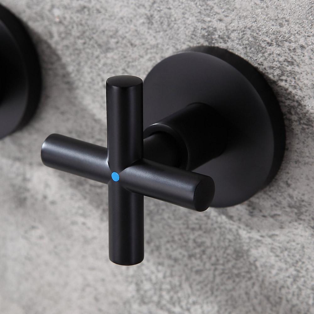 Melro Modern Wall Mounted Cross Handles Brass Bathroom Washing Sink Faucet in Matte Black