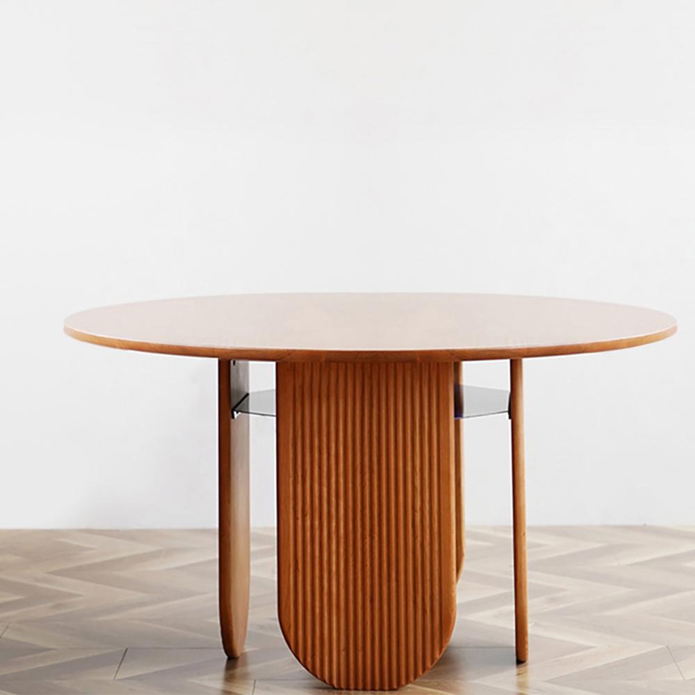 35" Farmhouse Storage Dining Room Table Cherry Round Wood Table for 4 Person