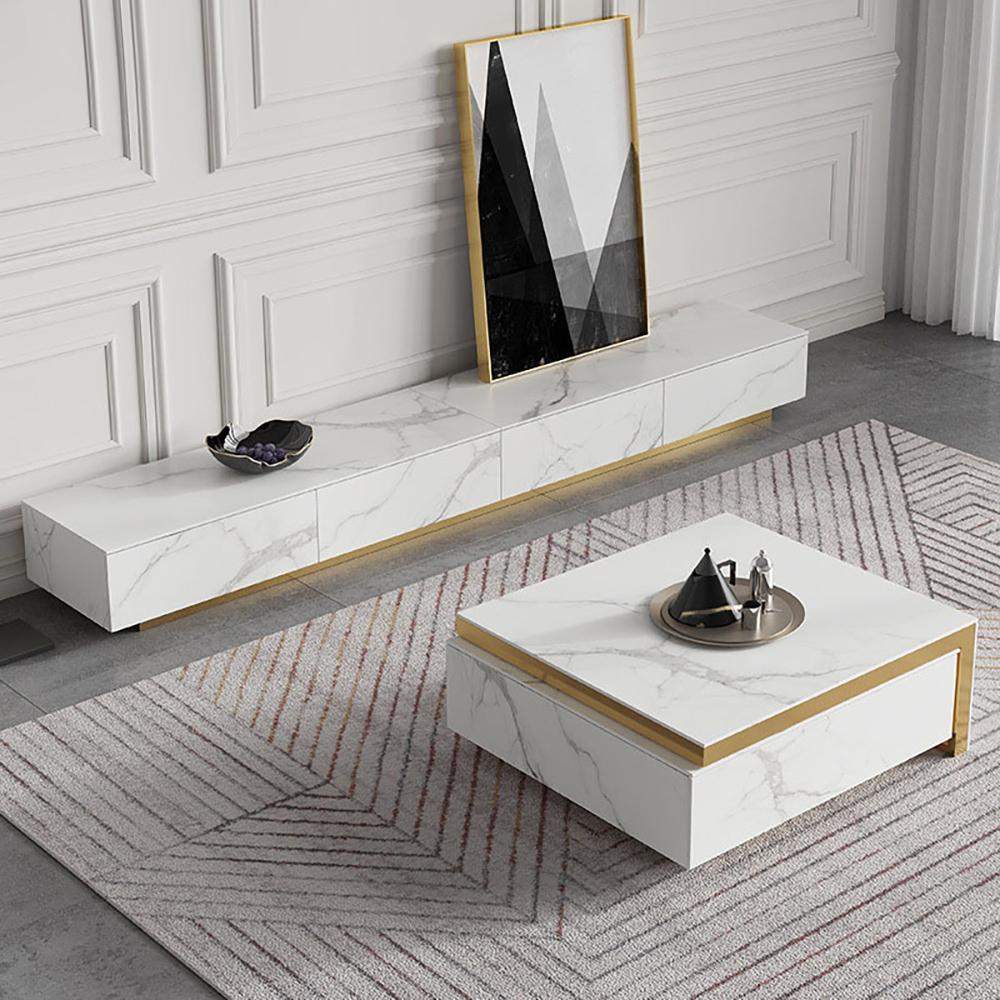 Italian White TV stand Minimalist Stone 4-Drawer Media Console in Large-Richsoul-Furniture,Living Room Furniture,TV Stands