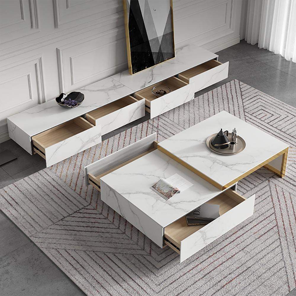 Italian White TV stand Minimalist Stone 4-Drawer Media Console in Large-Richsoul-Furniture,Living Room Furniture,TV Stands