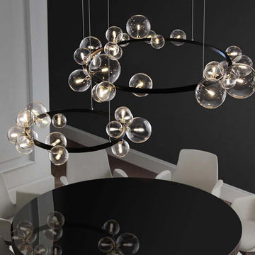 Modern Black Glass Bubble Chandelier 24-Light for Living Room and Dining Room