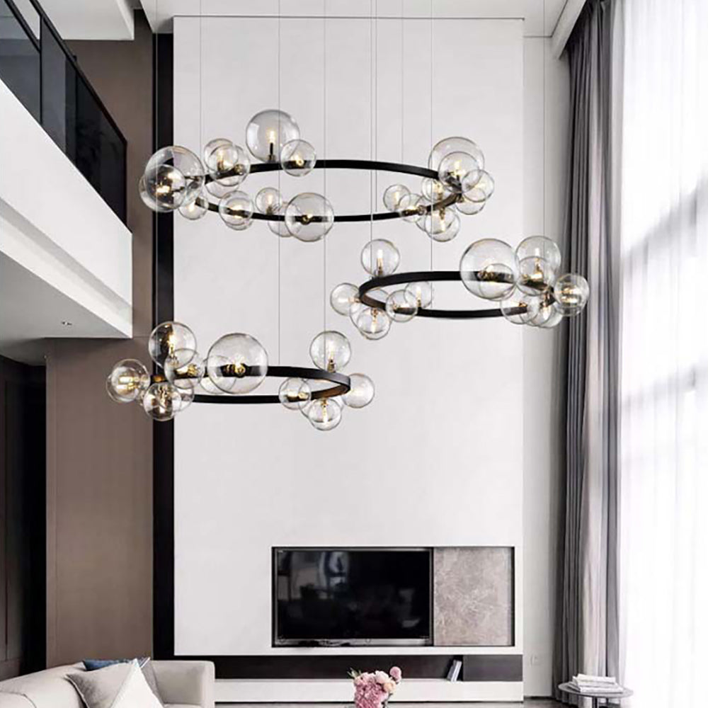 Modern Black Glass Bubble Chandelier 24-Light for Living Room and Dining Room