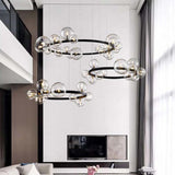 Modern Black Glass Bubble Chandelier 24-Light for Living Room and Dining Room
