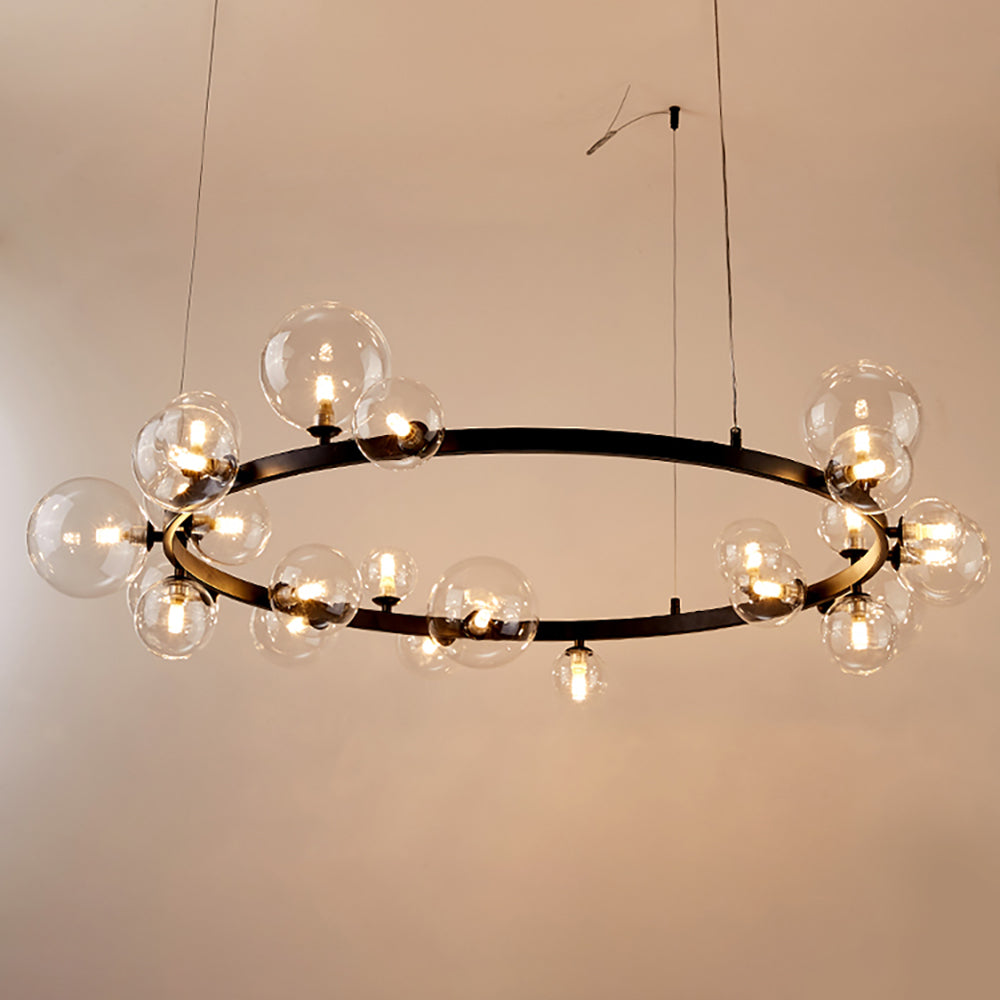 Modern Black Glass Bubble Chandelier 24-Light for Living Room and Dining Room
