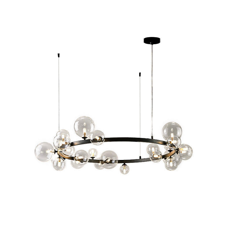 Modern Black Glass Bubble Chandelier 24-Light for Living Room and Dining Room