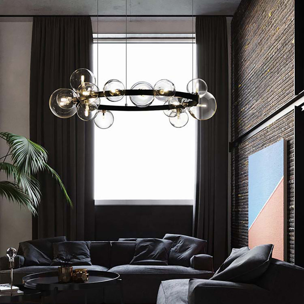 Modern Black Glass Bubble Chandelier 24-Light for Living Room and Dining Room
