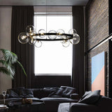Modern Black Glass Bubble Chandelier 24-Light for Living Room and Dining Room