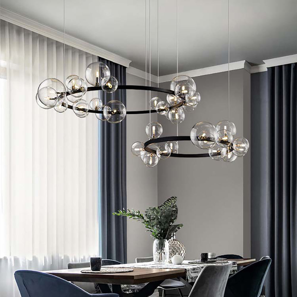 Modern Black Glass Bubble Chandelier 24-Light for Living Room and Dining Room