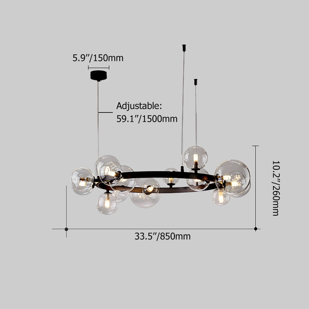 Modern Black Glass Bubble Chandelier 24-Light for Living Room and Dining Room