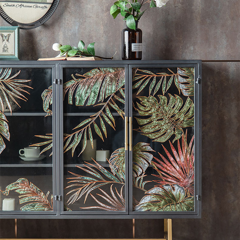 53" Modern Painted Sideboard Buffet with Glass Doors and Shelves