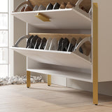 Modern Entryway White Shoe Storage Narrow Shoe Cabinet with 2 Flip Doors & 1 Drawer