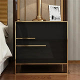Modern 2 Drawers Black Lacquer Nightstand in Gold