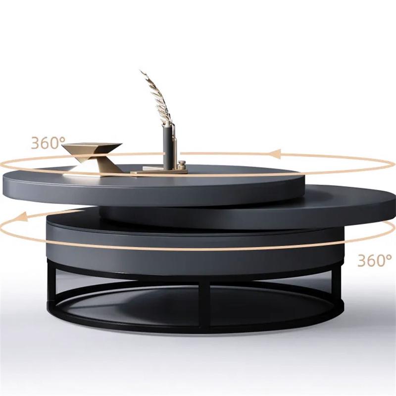 White Round Modern Wood Swivel Coffee Table with Storage Drawer in Gold