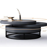 White Round Modern Wood Swivel Coffee Table with Storage Drawer in Gold