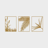 3 Pieces Modern Gold Metal Wall Decor Plant Art with Rectangle Frame