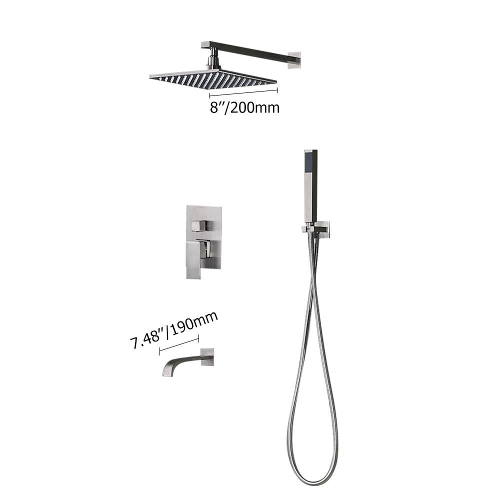 Dree LED Brushed Nickel Shower Set 10" with Hand Shower & Tub Spout Shower Combo Set