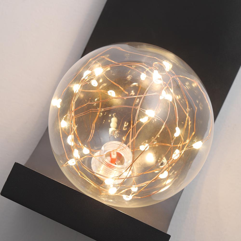 Modern Black LED Flush Mount Wall Sconce with Glass Globe Shade