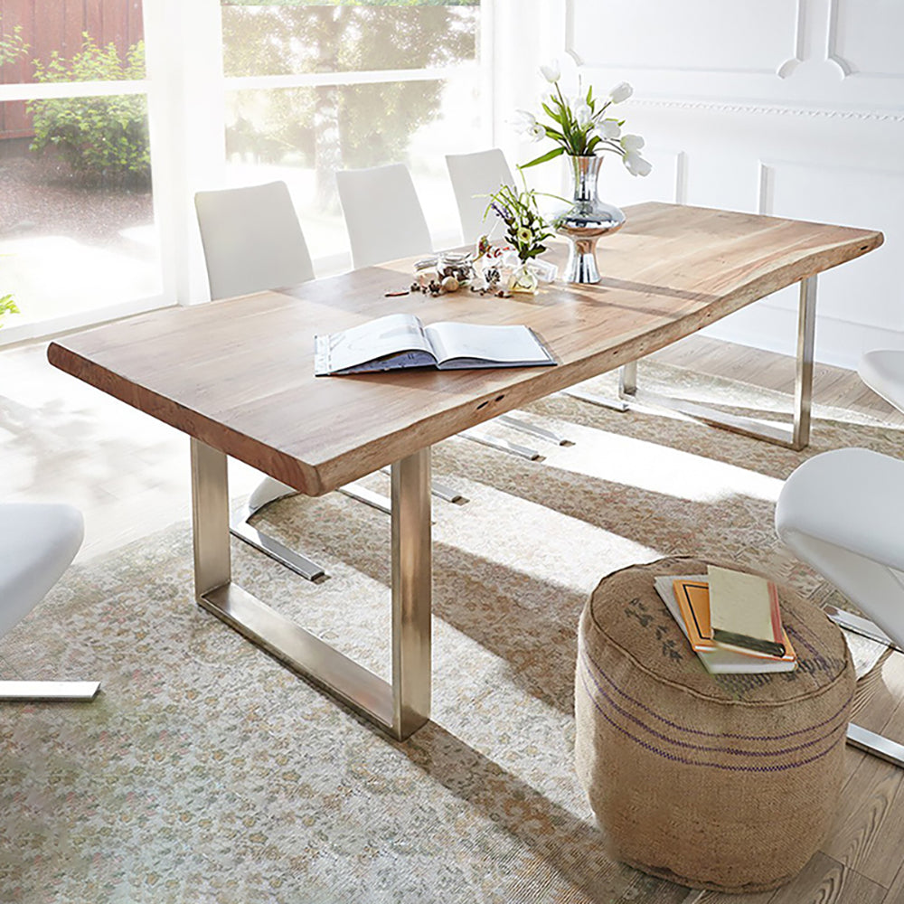 Rustic 60" Live Edge Dining Table for 6 Person Wooden Tabletop Sled Base