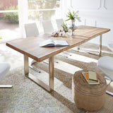 Rustic 60" Live Edge Dining Table for 6 Person Wooden Tabletop Sled Base