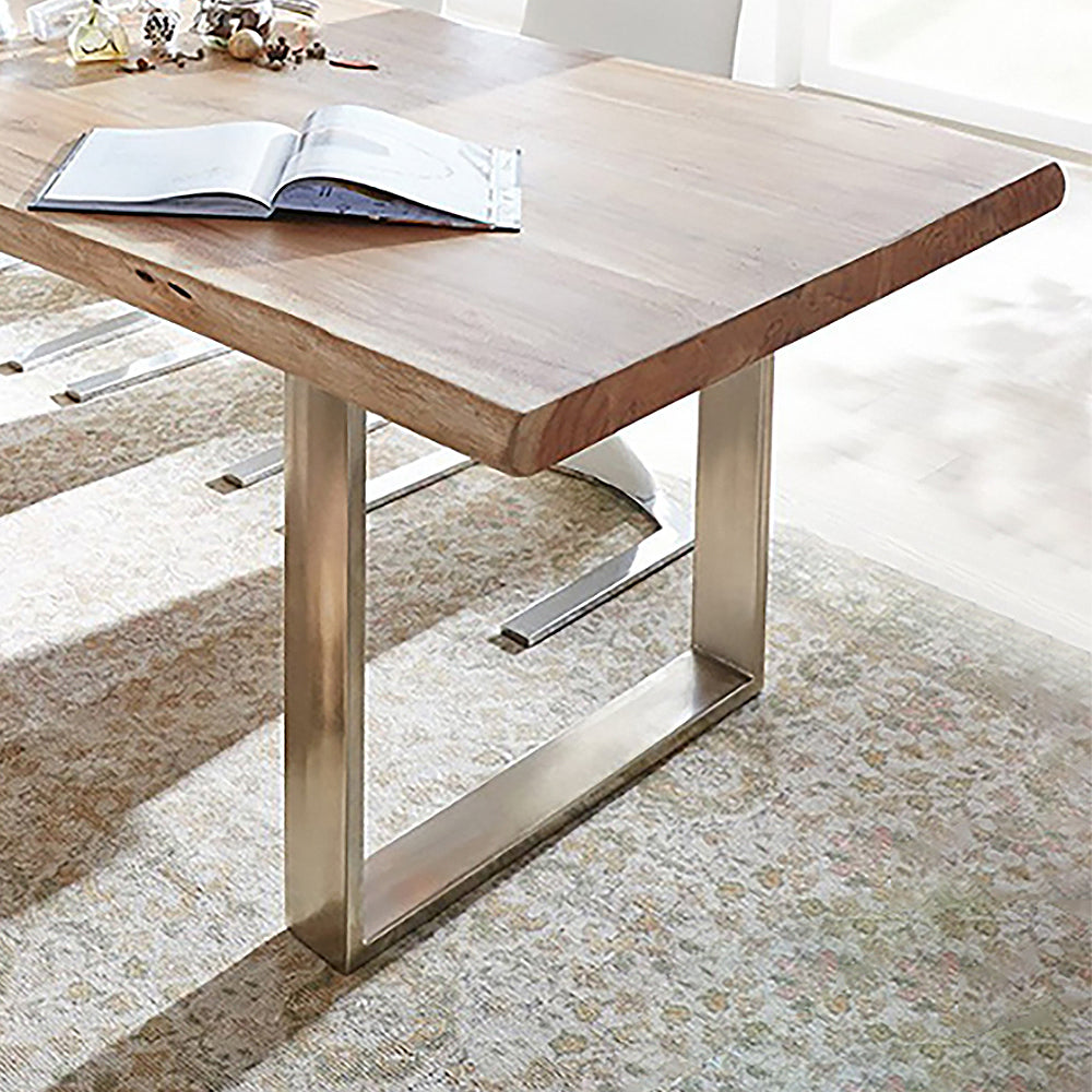 Rustic 60" Live Edge Dining Table for 6 Person Wooden Tabletop Sled Base