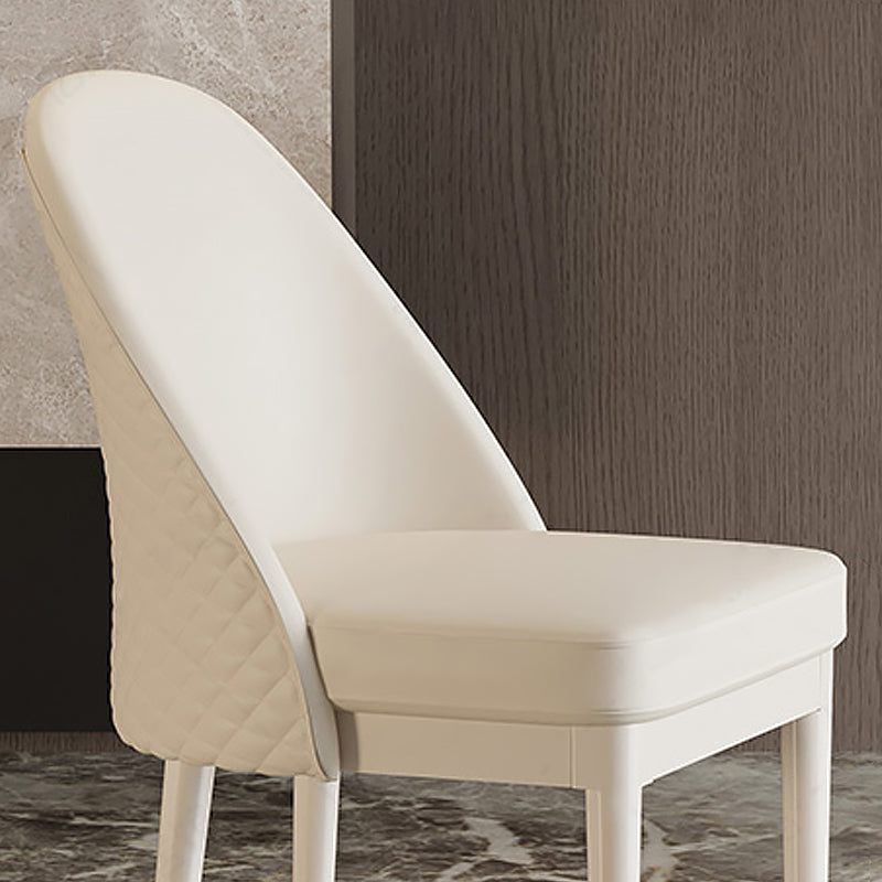 Modern Minimalist Beige Faux Leather Dining Chair in Solid Wood Frame