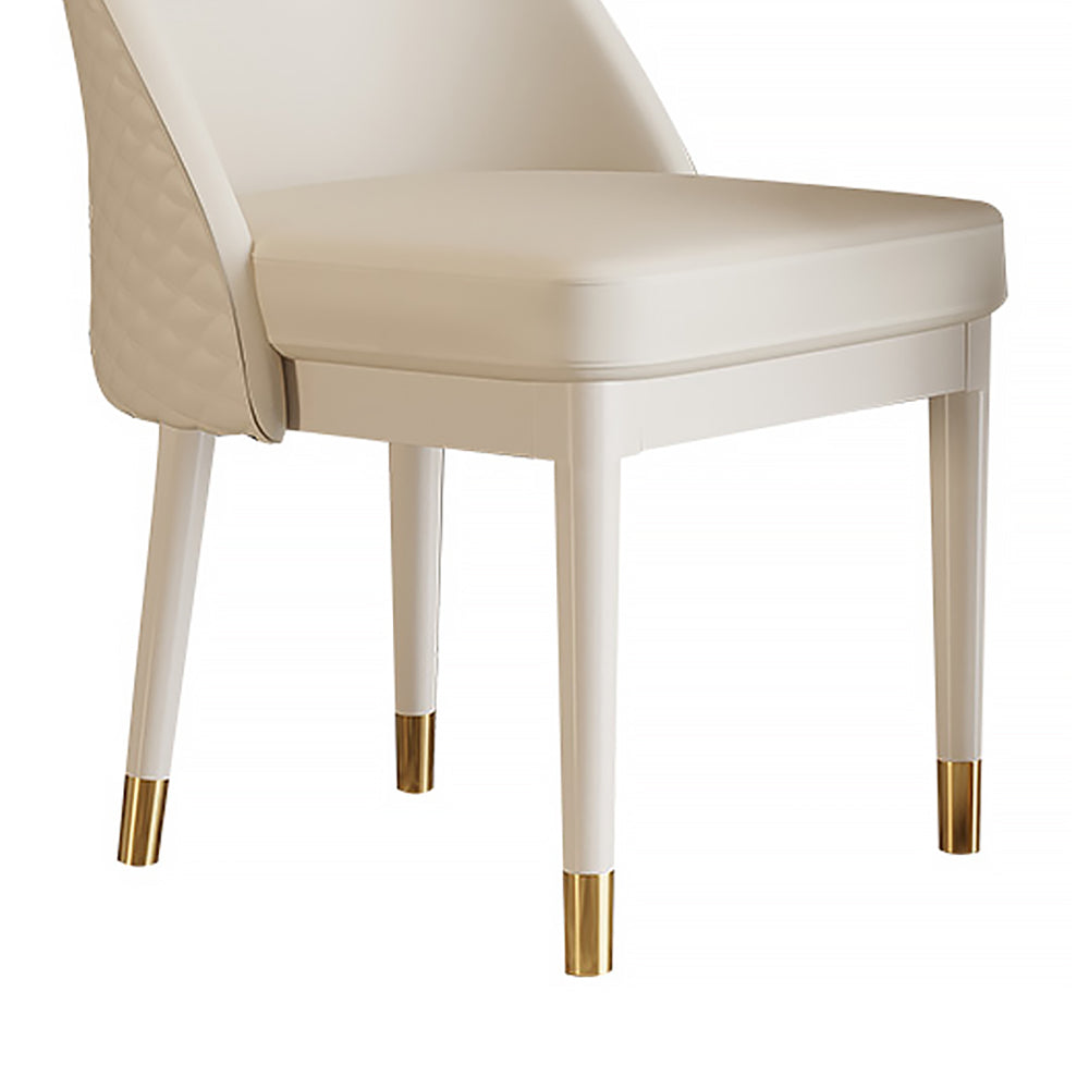 Modern Minimalist Beige Faux Leather Dining Chair in Solid Wood Frame