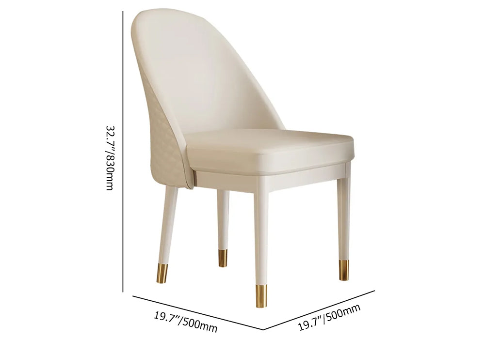 Modern Minimalist Beige Faux Leather Dining Chair in Solid Wood Frame