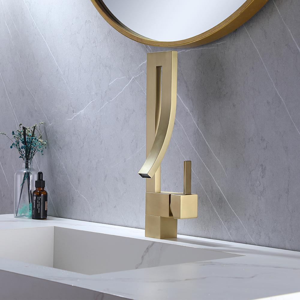 Single Handle Single Hole Bathroom Sink Faucet with Waterfall Spout in Chrome Brass