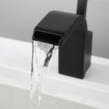 Waterfall Spout Single Joystick Handle Bathroom Sink Faucet in Matte Black