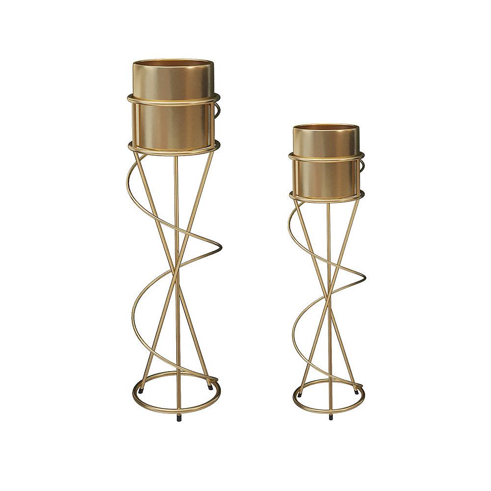 Nordic Round Metal Plant Stand Standing Plant Shelf in Gold