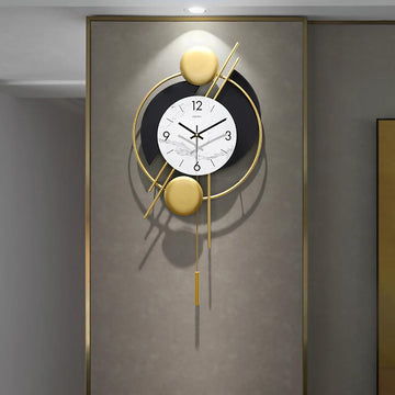 Modern Distinctive Metal Wall Clock with Gold Pendulum
