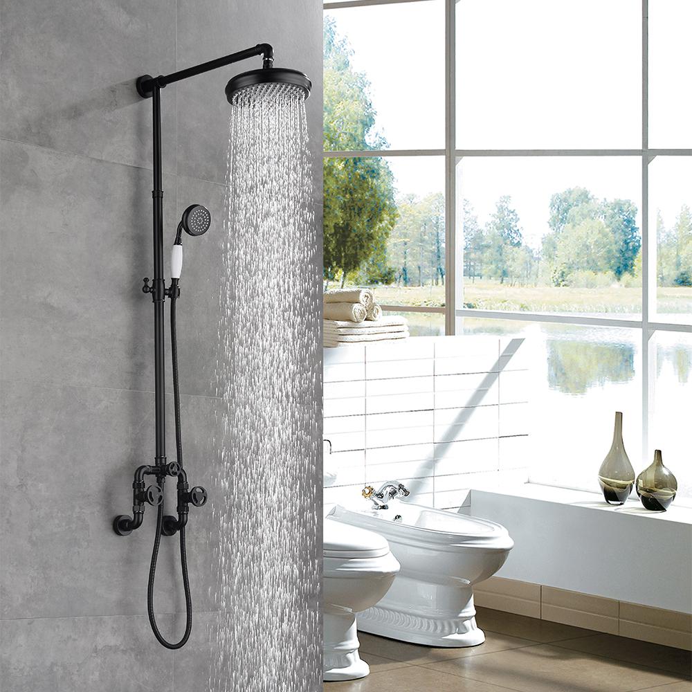 Industrial Style Wall-Mounted Shower System 2-function in Black