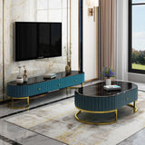 Epaule Modern Oval 71" TV Stand Faux Marble Top Media Stand with 3 Drawers in White