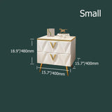 Nordic White Nightstand 3-Drawer Bedside Table V-Shaped Facet & Gold Pulls in Large