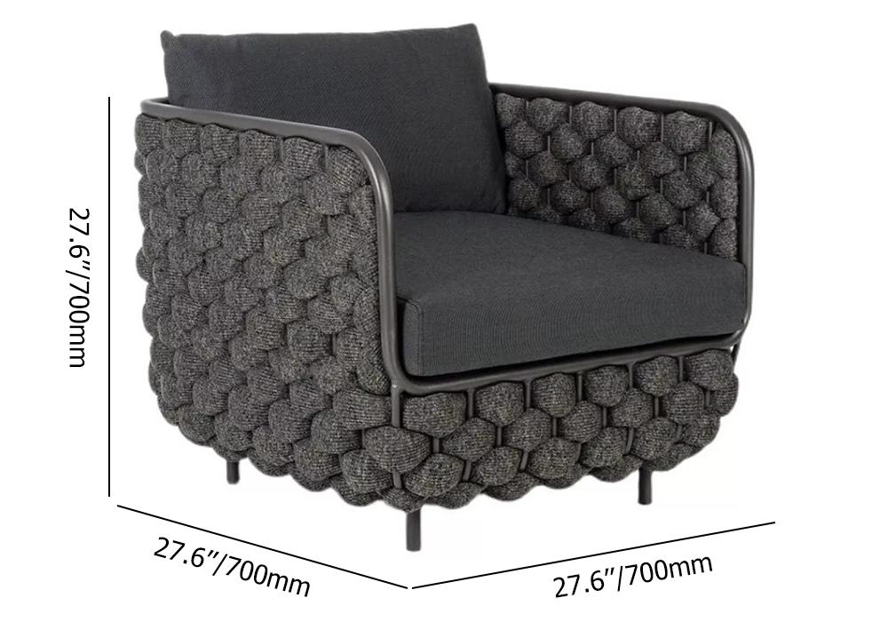 27.6" Wide Modern Aluminum & Rope Outdoor Patio Sofa with Cushion in Gray