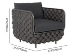 27.6" Wide Modern Aluminum & Rope Outdoor Patio Sofa with Cushion in Gray